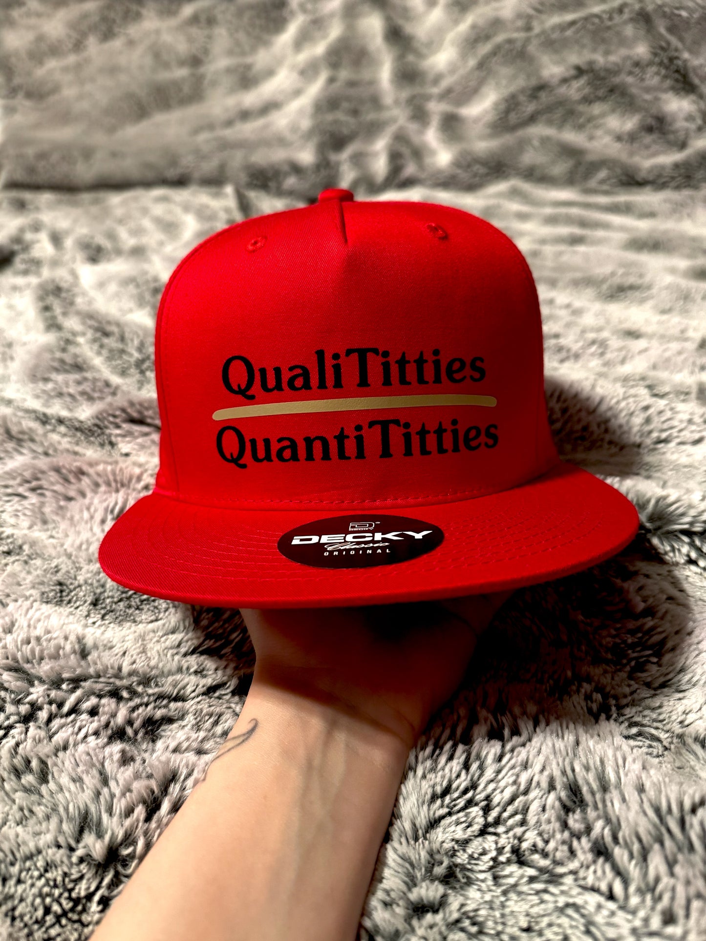 QualiTitties Over QuantiTitties 5-Panel Flat Bill SnapBack