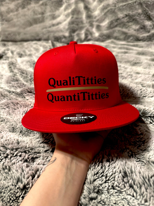 QualiTitties Over QuantiTitties 5-Panel Flat Bill SnapBack